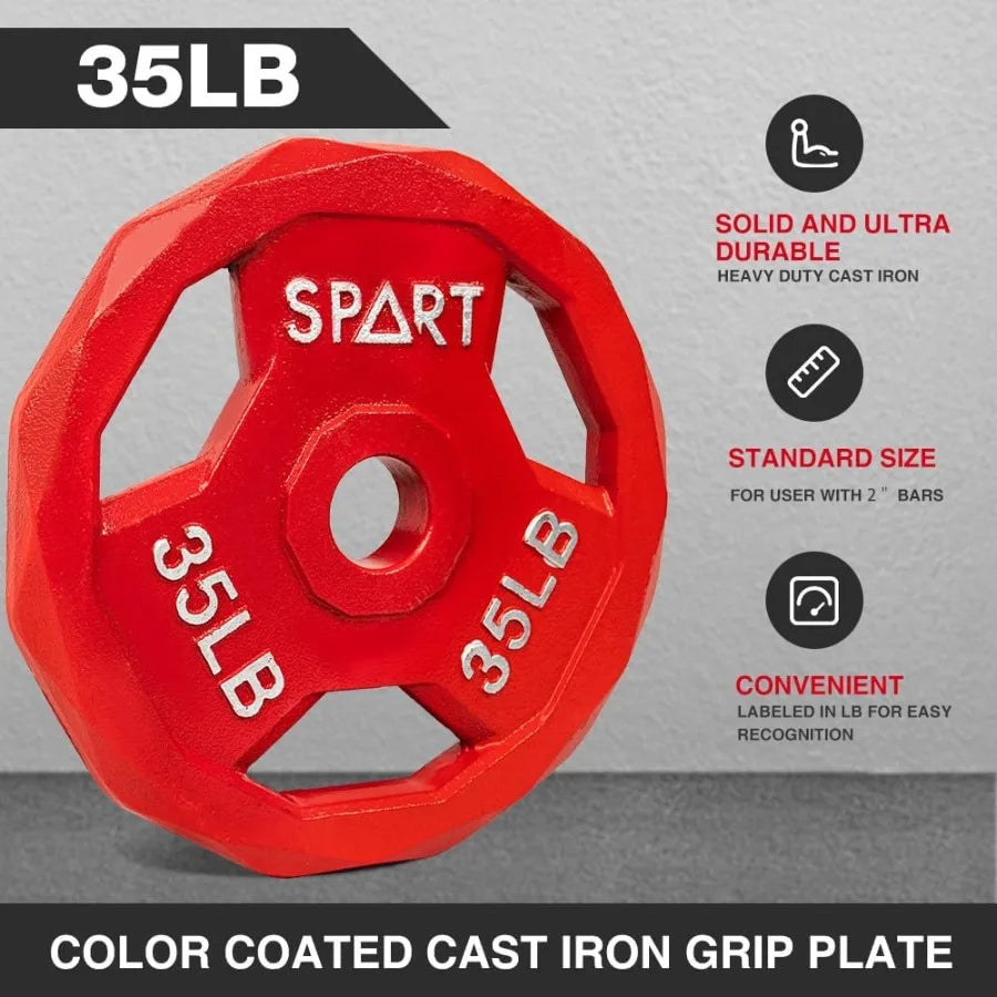 Color Coded Weight Plate 2-Inch Cast Iron Tri-Grip  for Barbell